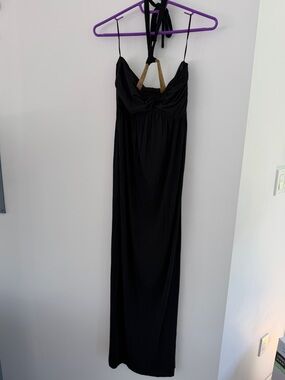 Boston Proper black maxi dress halter with brass hardware size small